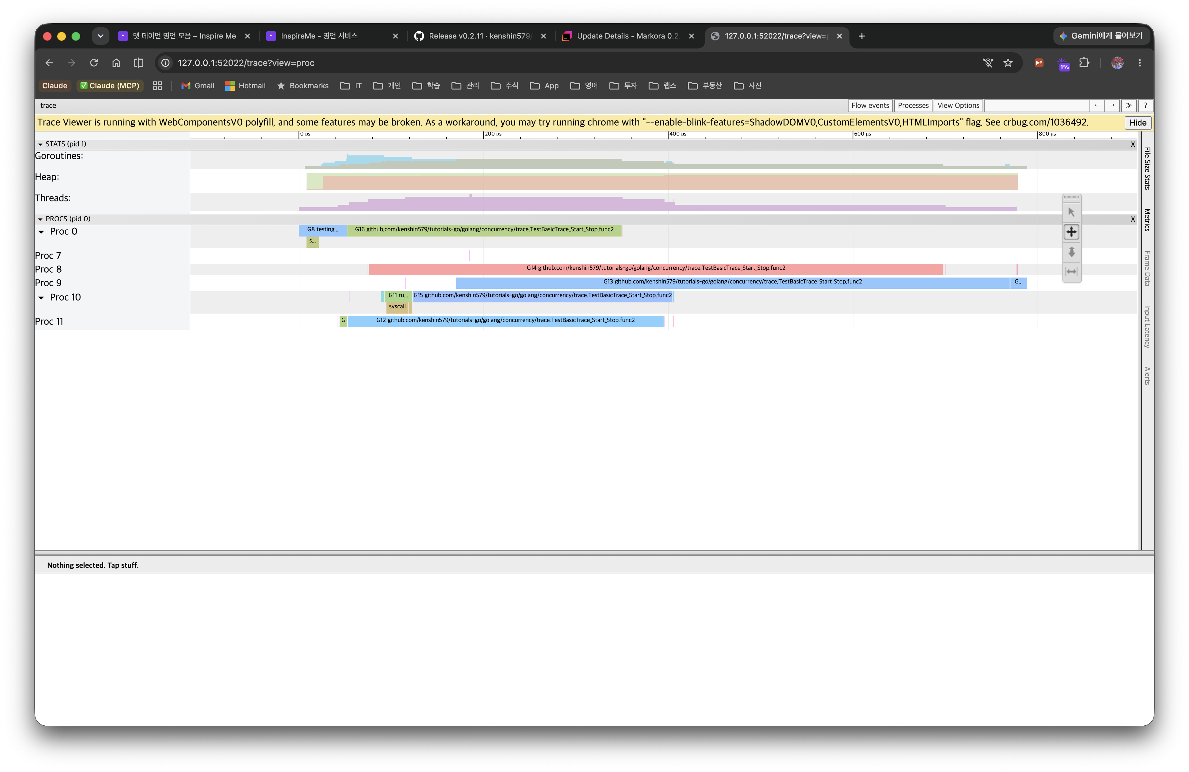 go tool trace view by proc