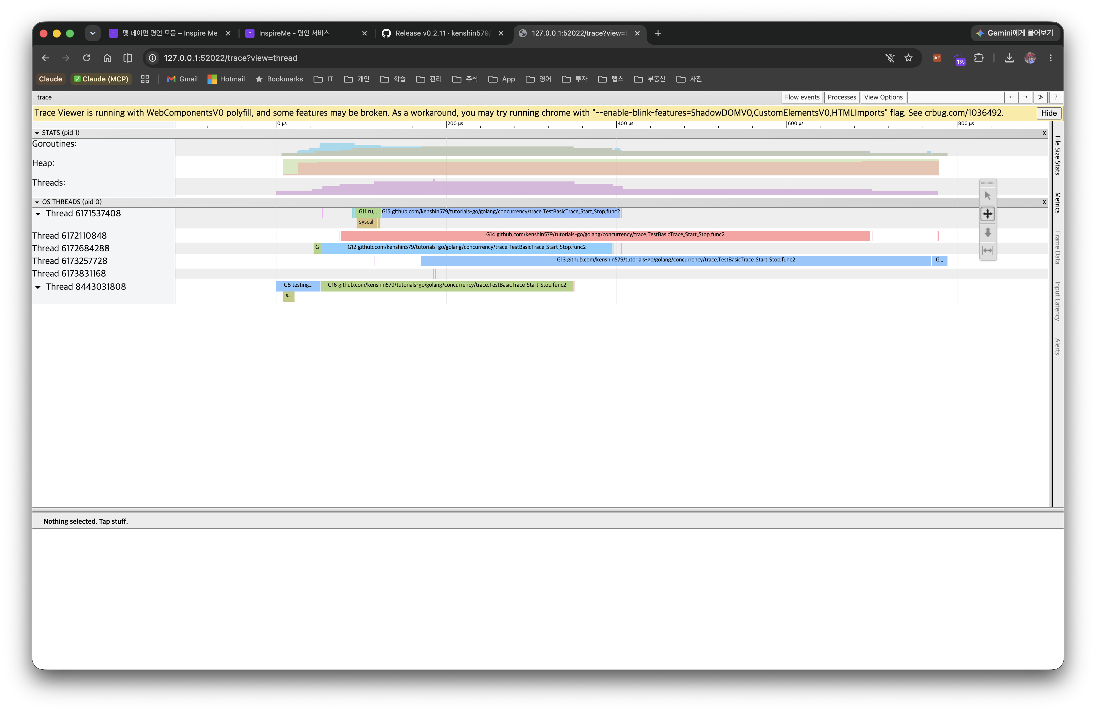 go tool trace view by thread