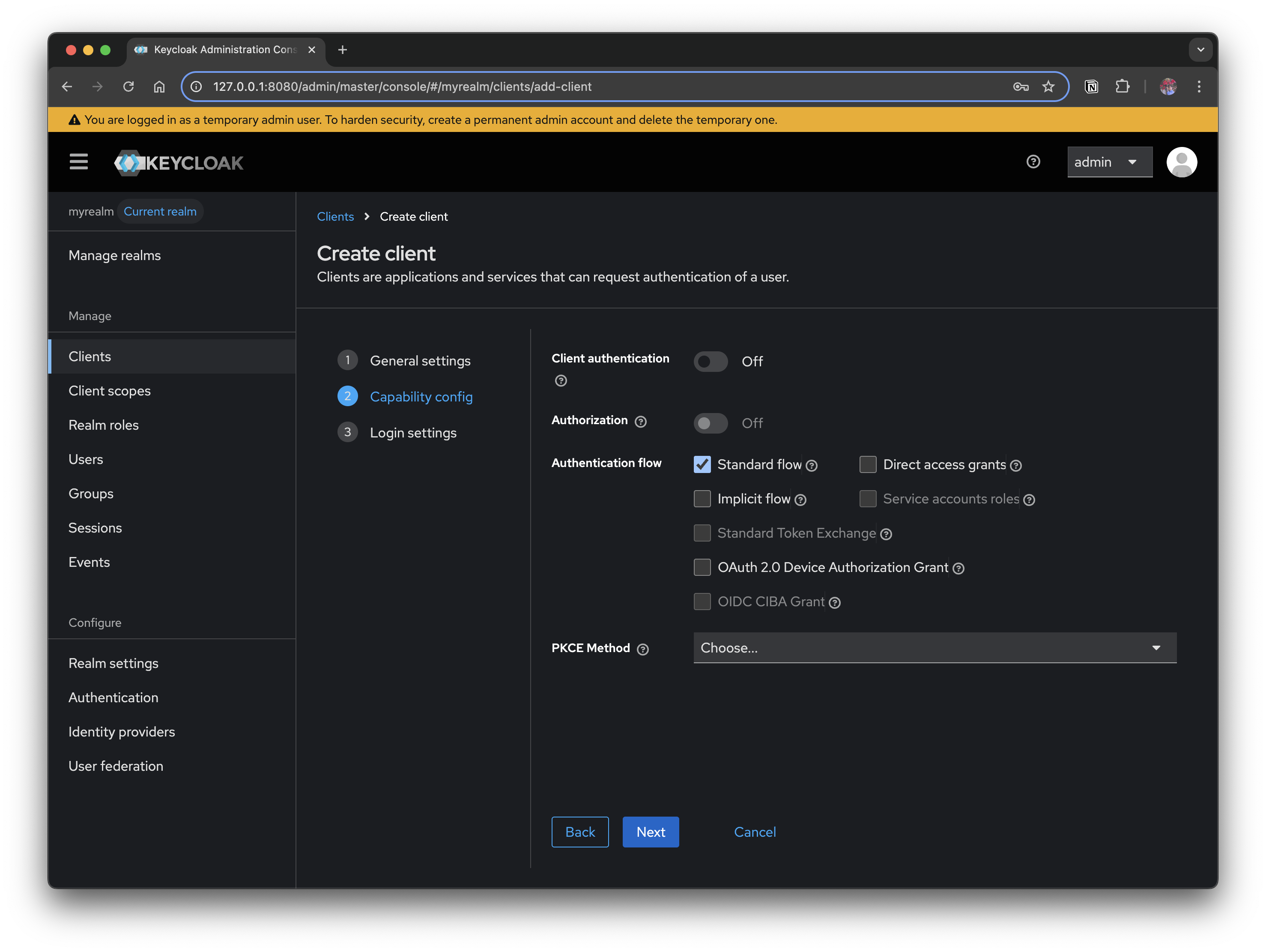 Create client - capability config